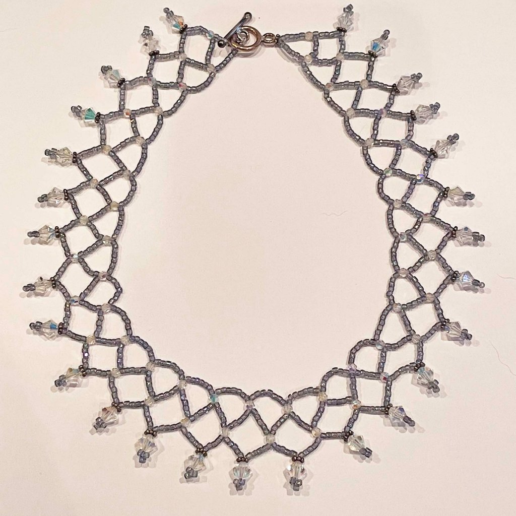 Bead & Crystal Elegant Blue Necklace Handmade By Lucia